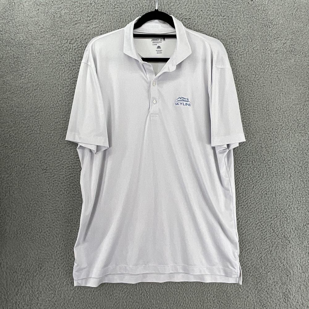 Johnnie-O Polo Shirt Mens L White Skyline Embroidered UV Protection Golf Walking